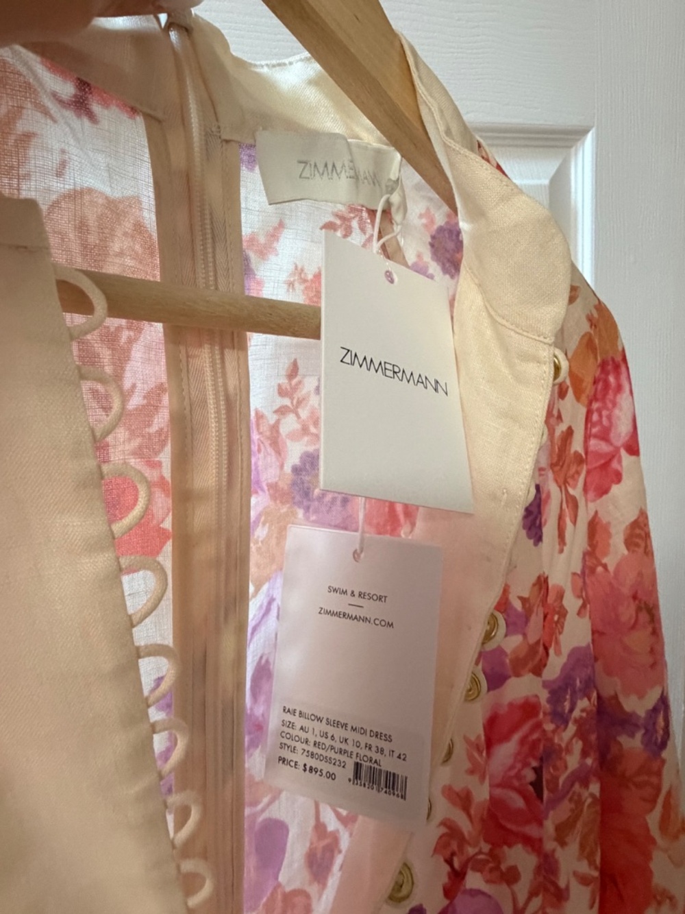 NWT Zimmermann Raie Midi Dress Purple Red Floral | Size 6us - Picture 7 of 12